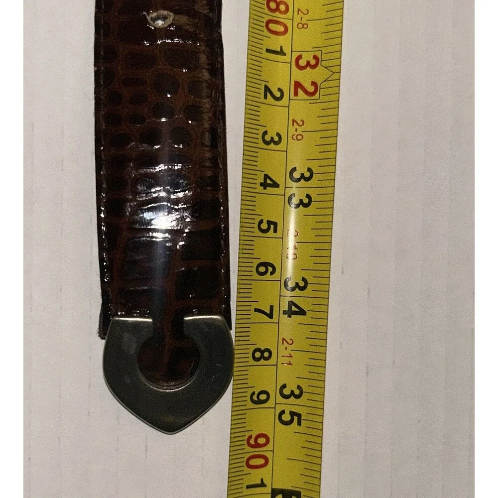 Woman Brown Leather Belt With Crocodile Embossed Texture With Nickel Buckle S/M